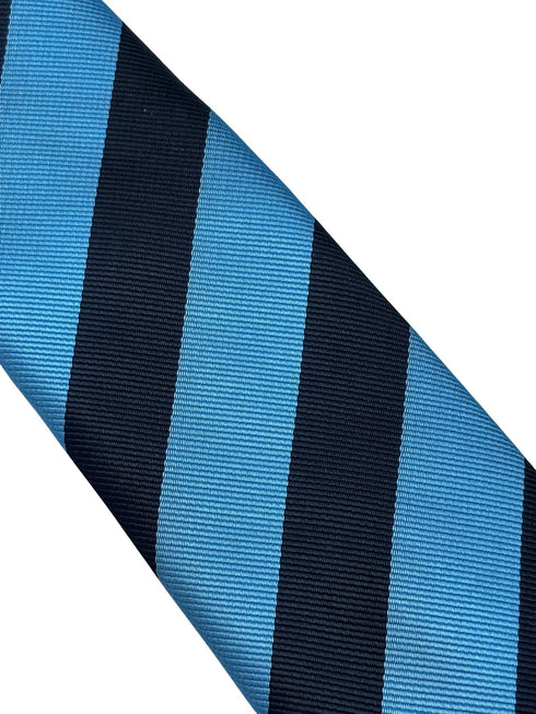 medium denim blue and dark navy blue barber striped tie